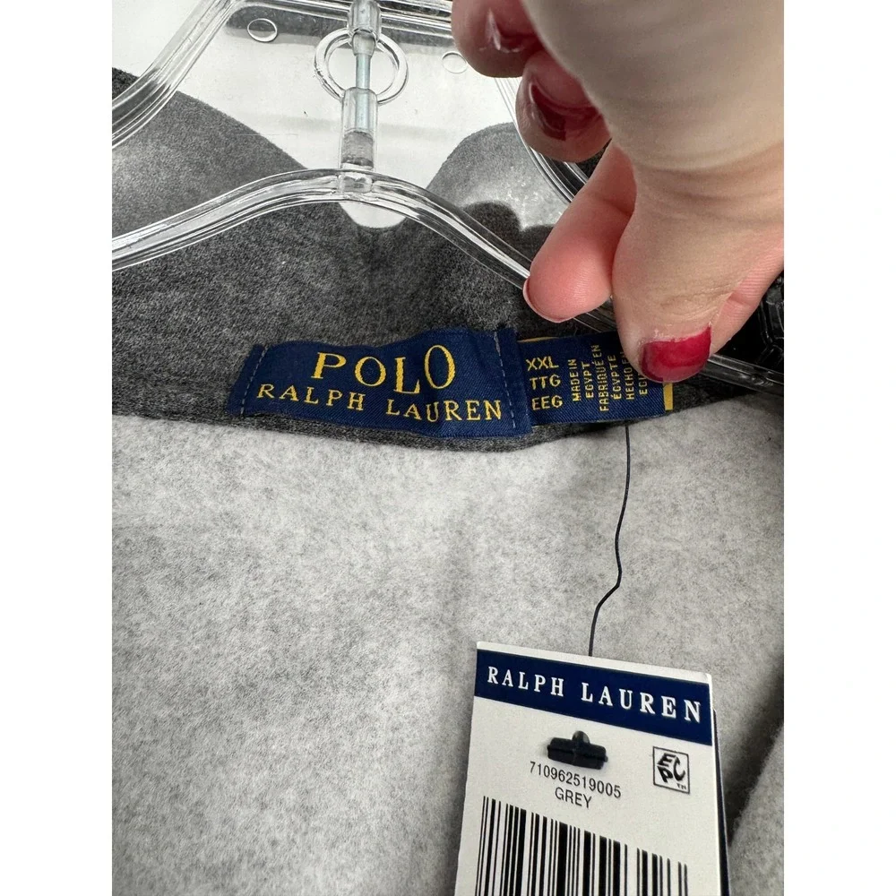Polo Ralph Lauren Sweatshirt Mens 2XL Fleece Grey Green Quarter 1/4 Zip Pullover